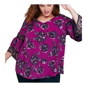 Lane Bryant Floral Lace Ruffle Blouse